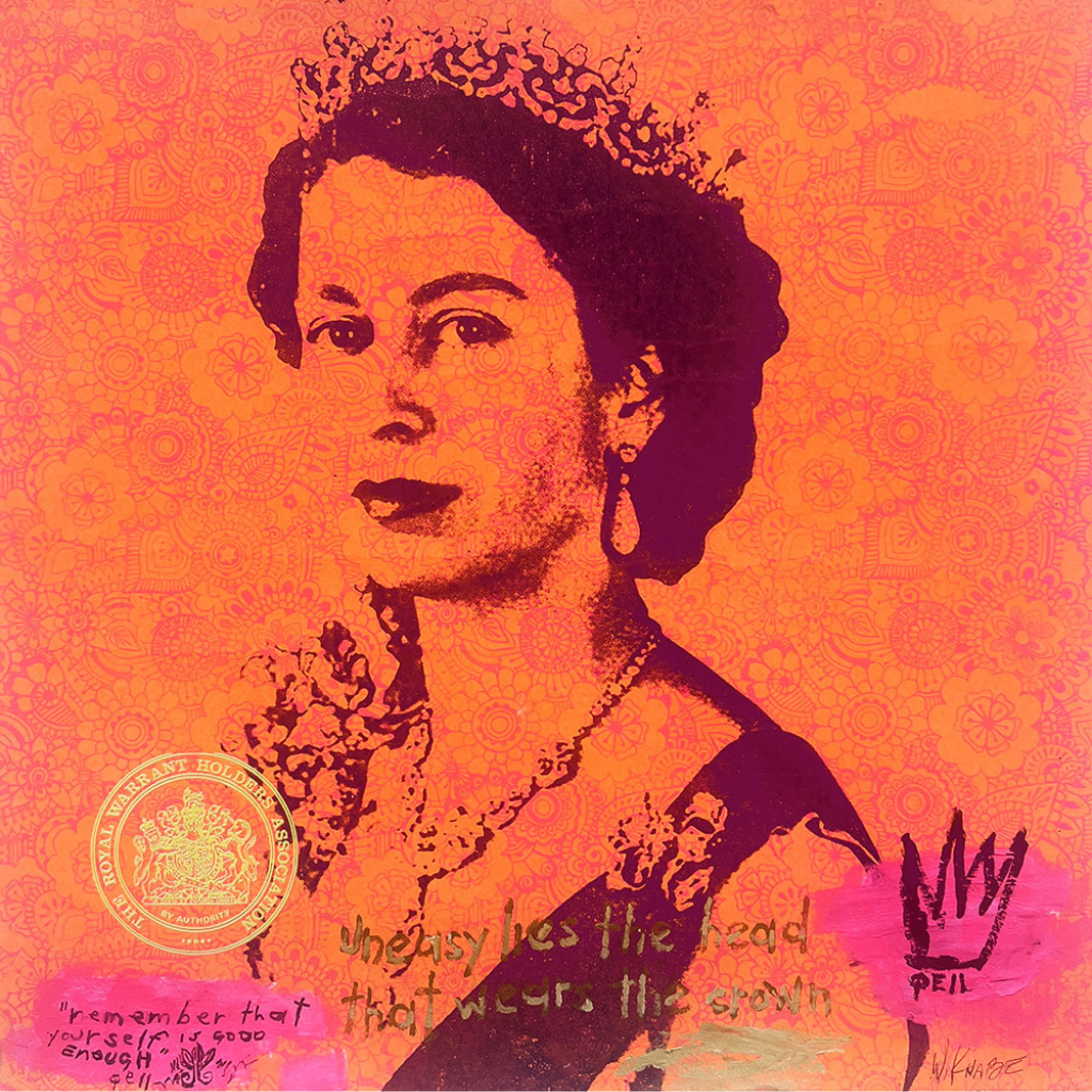 Walter Knabe Artwork The Vibrant QE II Unique Screenprint with Hand Painting