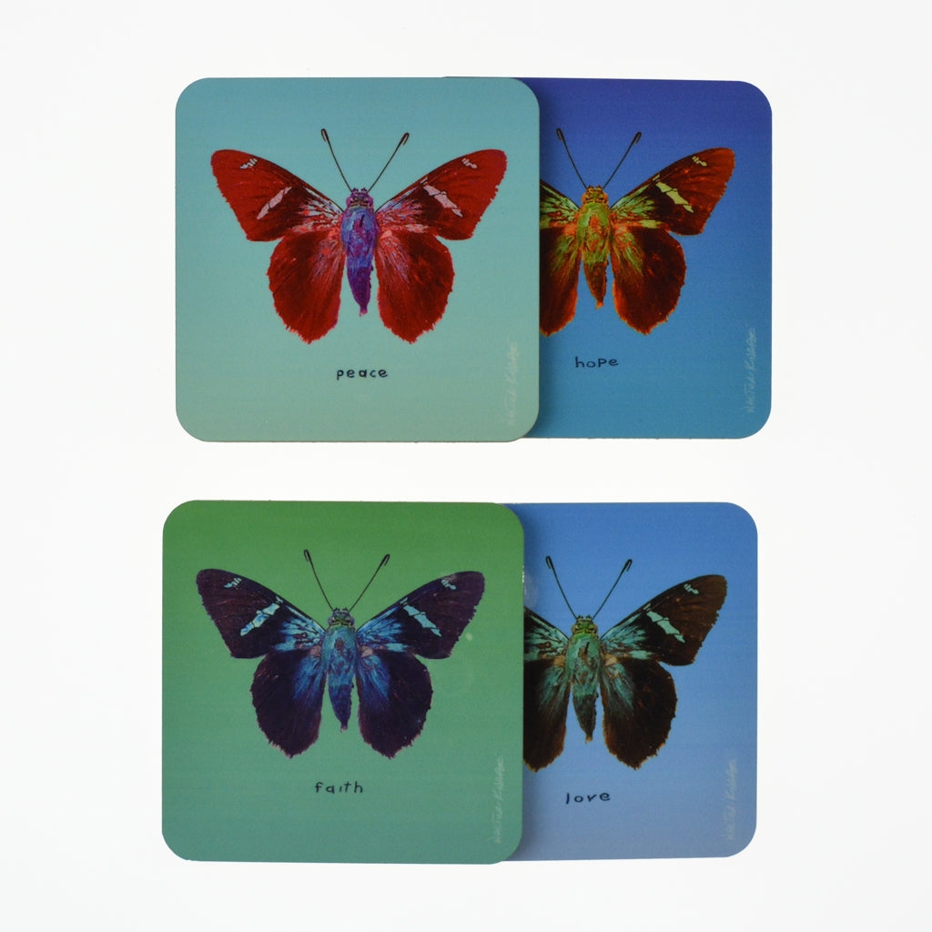 Walter Knabe Coaster Set Butterfly Variety Pack Faith Hope Love Peace