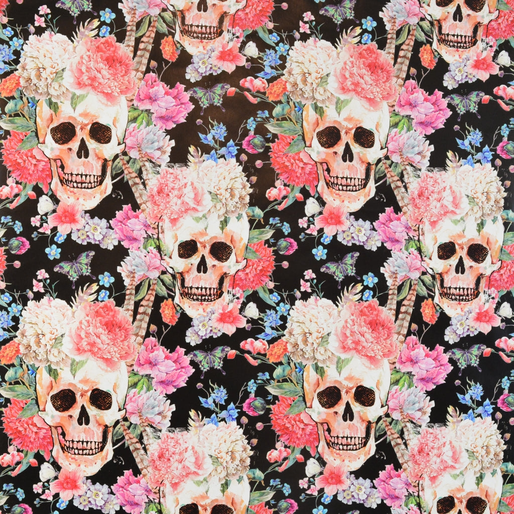 Walter Knabe Skull Floral Machine Printed Fabric