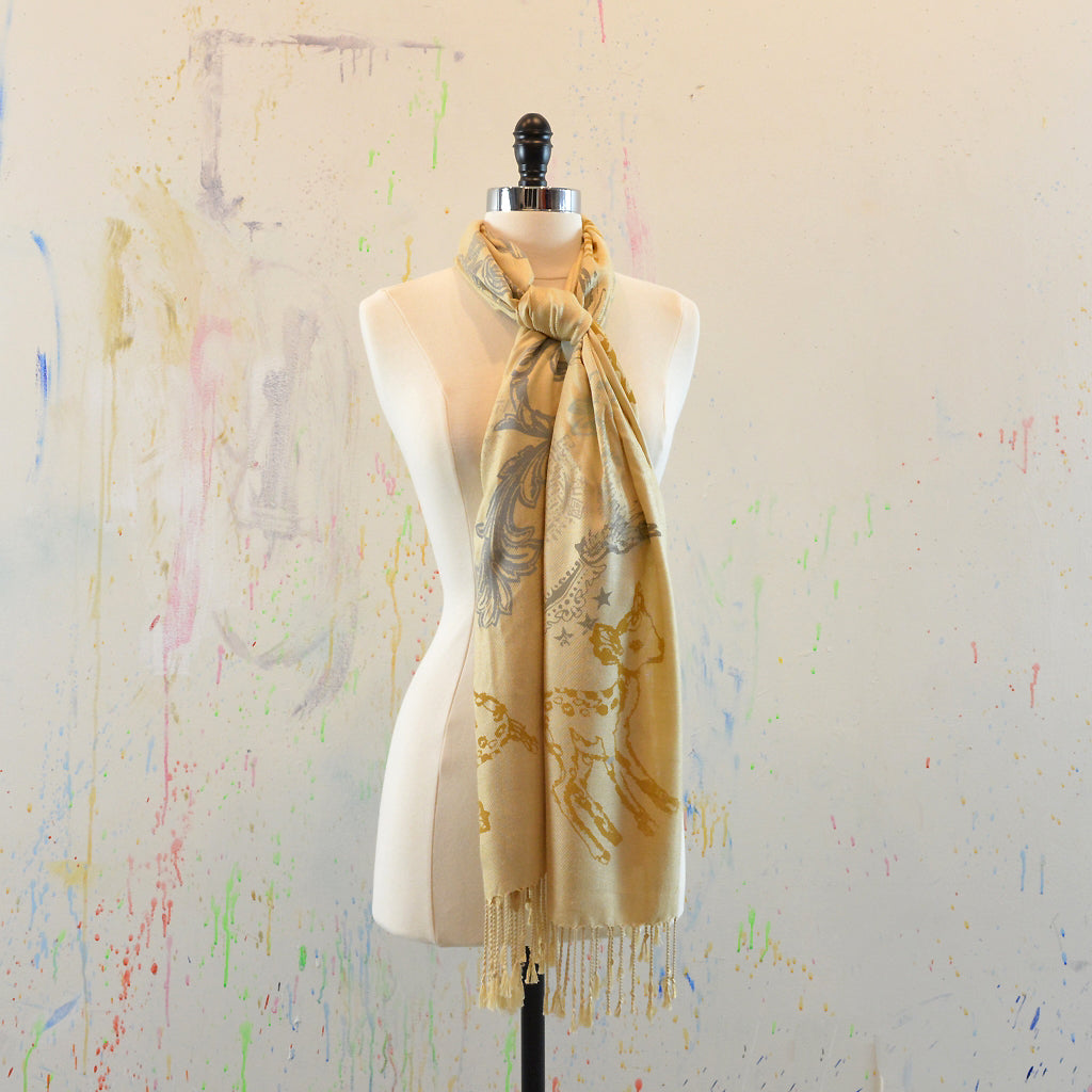 Walter Knabe Hand Printed Pashmina Scarf Camel Bambi