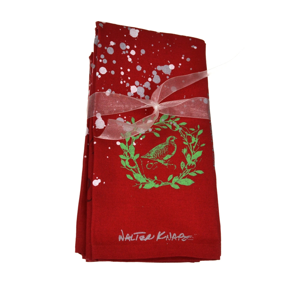 Walter Knabe Hand Printed Napkin Set Holiday Partridge In A Pear Tree
