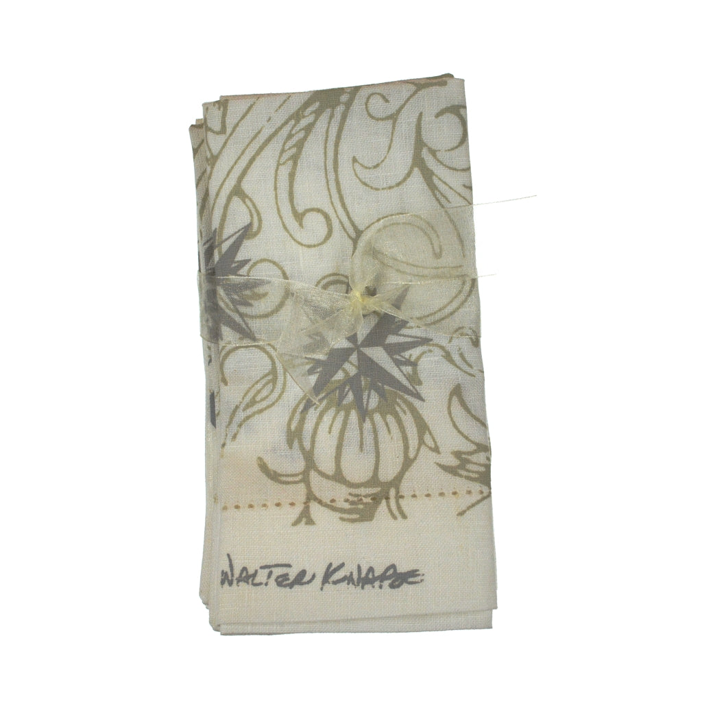 Walter Knabe Hand Printed Linen Napkin Set Cream