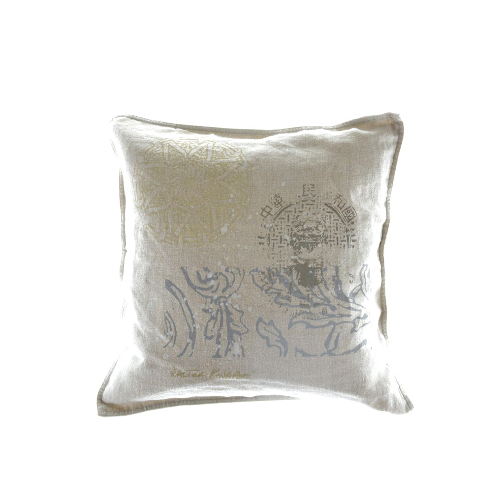 Walter Knabe Pillow Hand Printed Beige Spring Enchantment